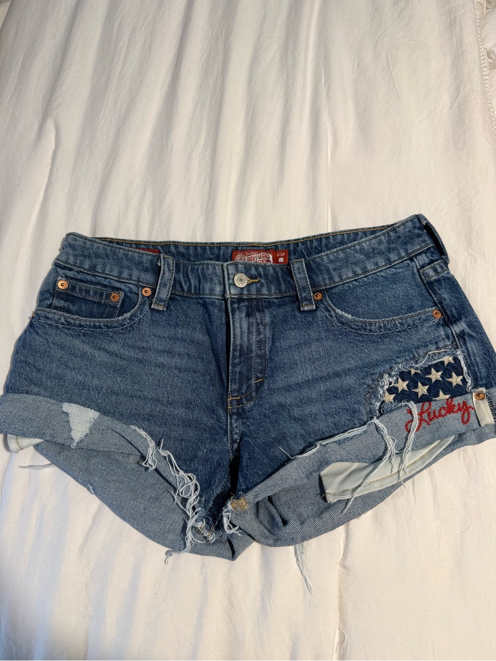 Lucky Brand Blue Denim Cutoff Shorts with Star Patch